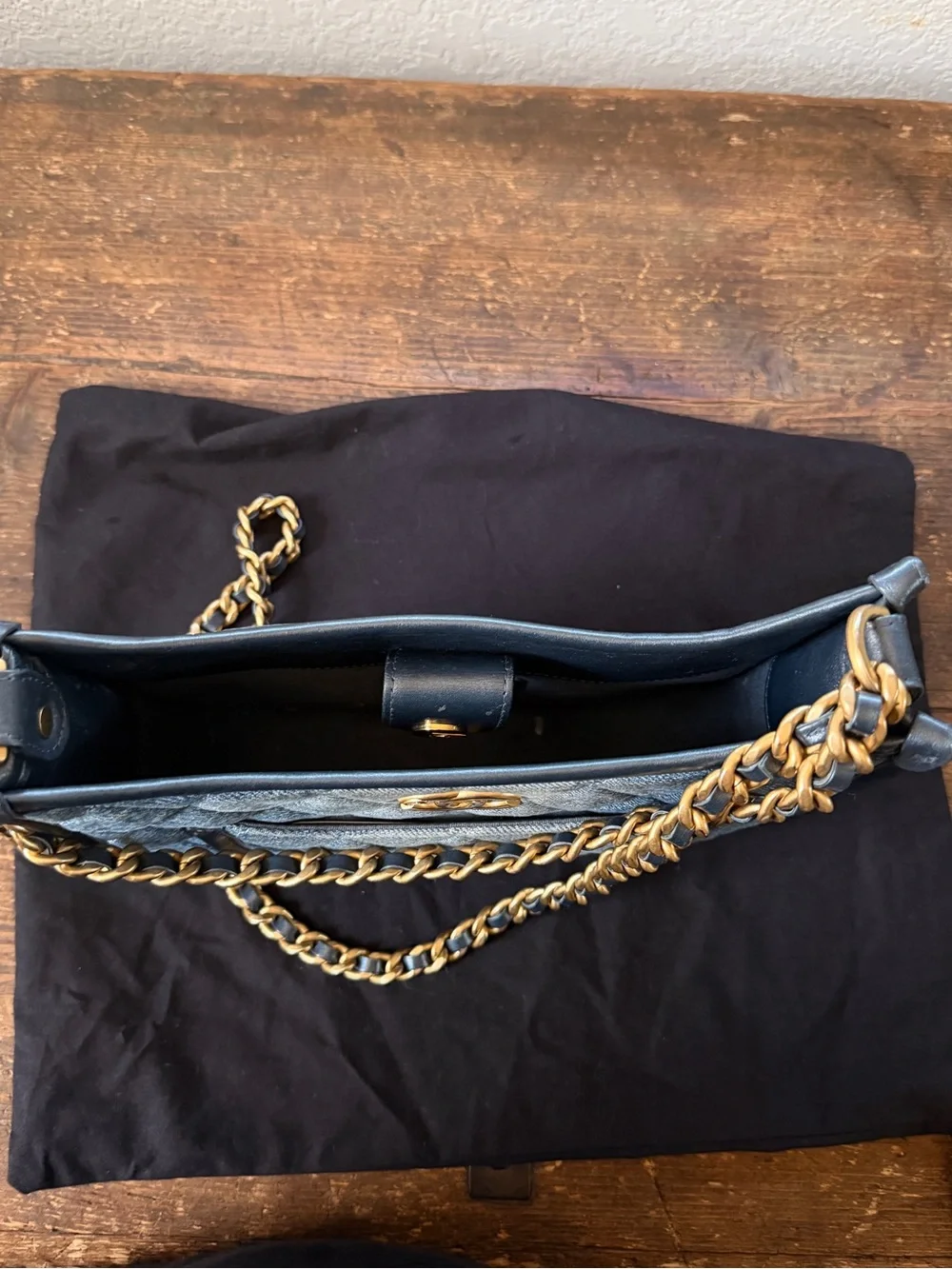Chanel 24S Hobo Bag Chain Shoulder Bag Denim Blue Gold Hardware